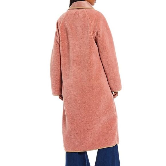 NWT Cozy Maxi Cardi Contrast Tape Faux Fur Maxi Coat - Picture 2 of 6